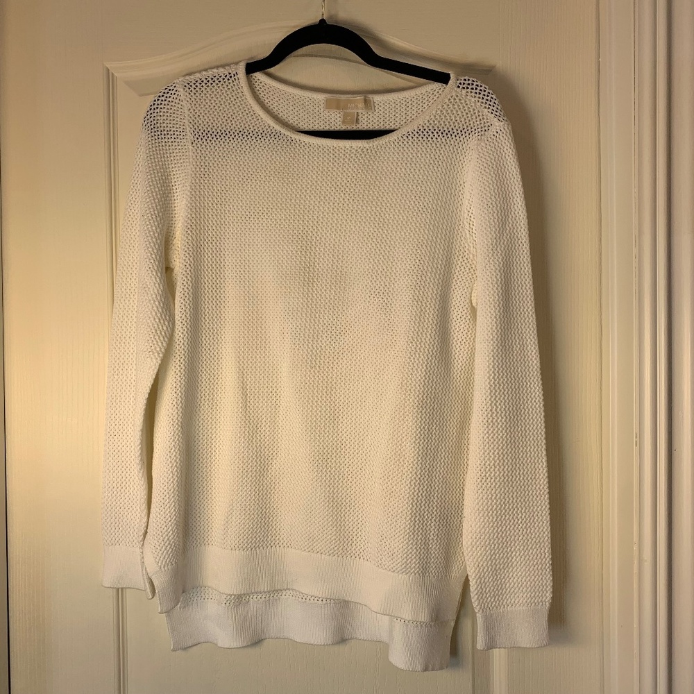 MICHAEL Michael‎ Kors White Lightweight Knit Sweater M Long Sleeve